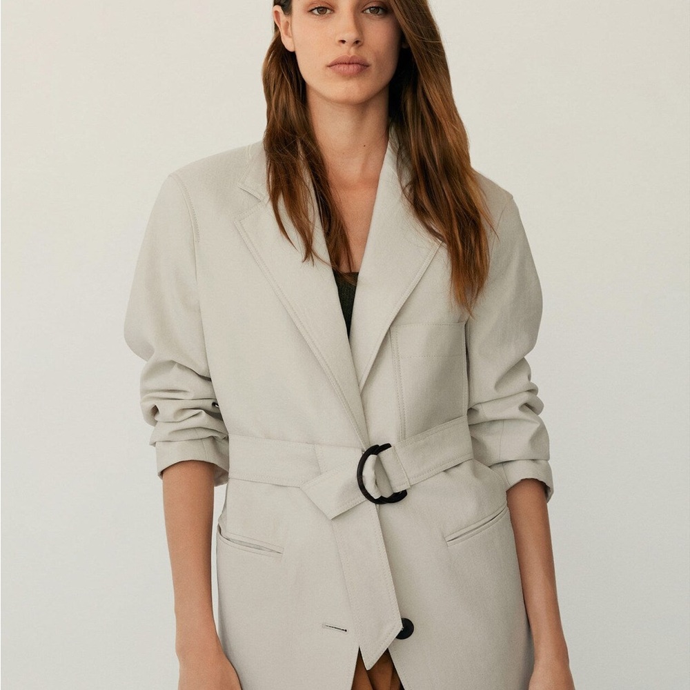 Mango Light Gray Belted Blazer